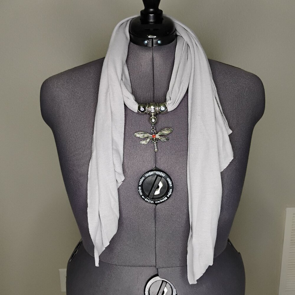 Light Gray Neck Scarf with Dragonfly Pendant - NWOT